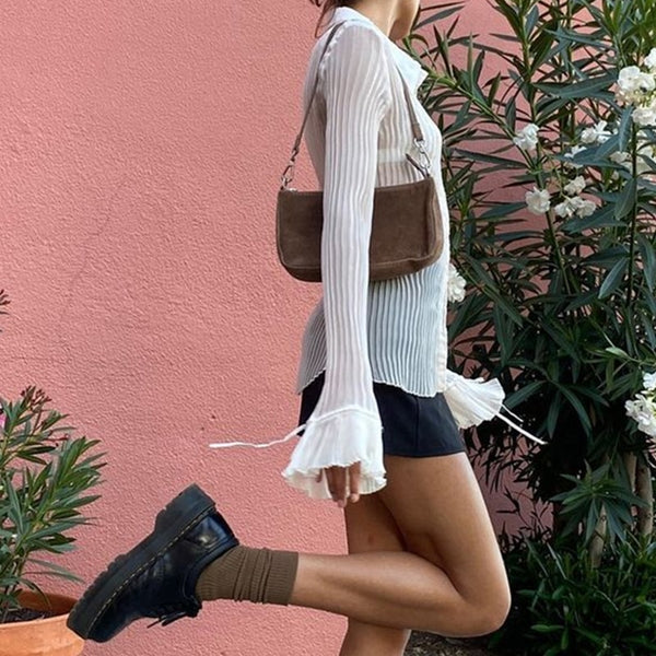 Cute See-Through Flared Sleeve Top