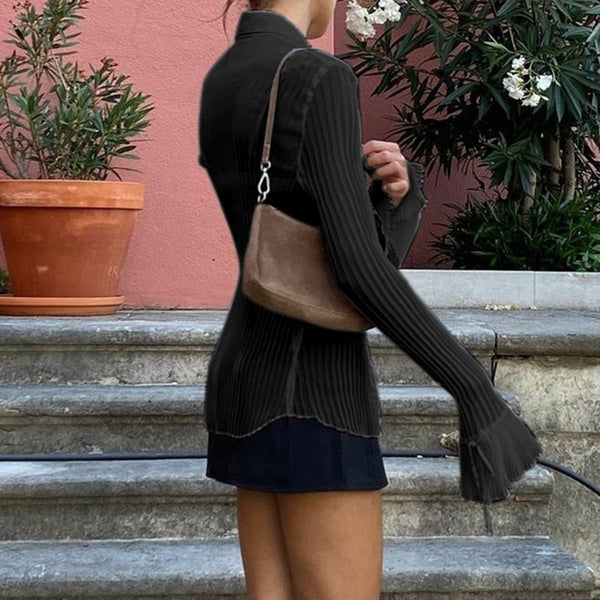 Cute See-Through Flared Sleeve Top