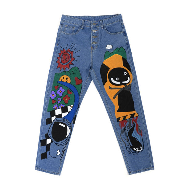 Women’s Vintage High Waist Cartoon Denim Jeans