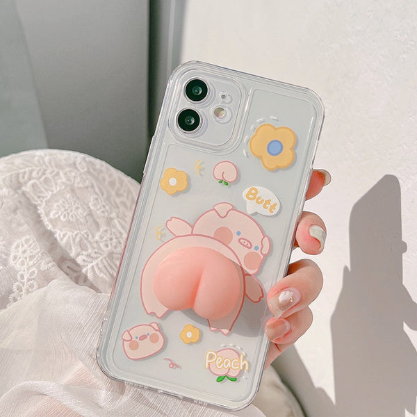 3D Jiggly Pig Butt Transparent Phone Case For iPhone 13 12 11 Pro Xs Max X Xr 7 8 Plus Se2 Shockproof Silicone Cover