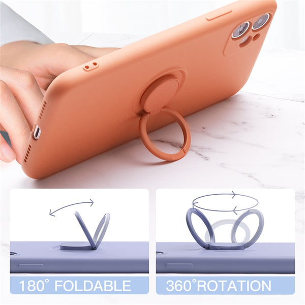 Liquid Silicone iPhone Case with Ring Holder & Wrist Strap
