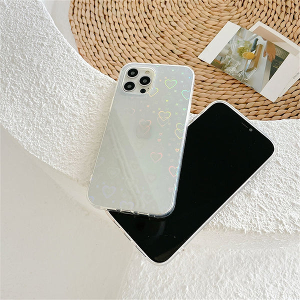 Holographic Laser Heart Pattern iPhone Case with Shockproof Back