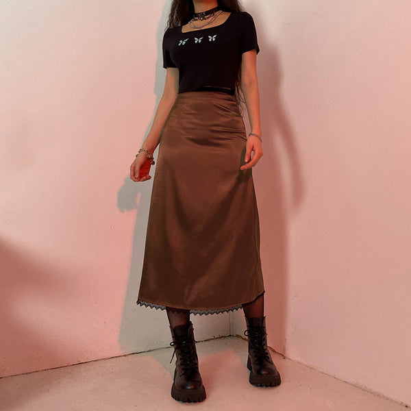 Women's Retro Grunge Striped Long Skirt
