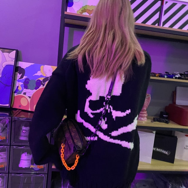 Women's Harajuku Skull Torn Knit Sweater