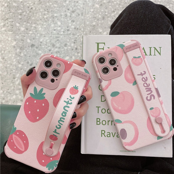 Cute Fruit iPhone Case with Soft Wrist Strap