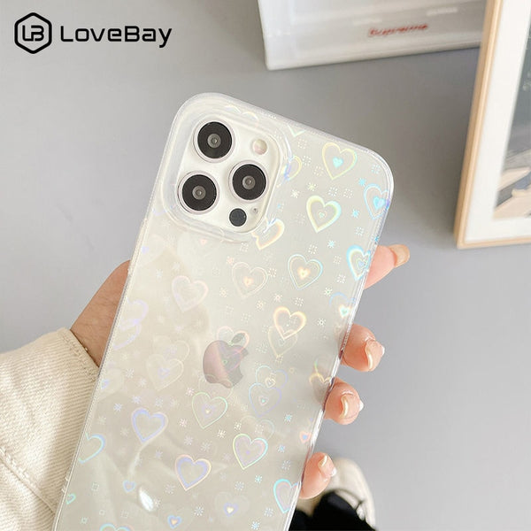 Holographic Laser Heart Pattern iPhone Case with Shockproof Back