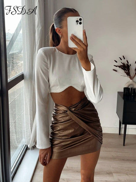 Diamond White Long Sleeve Crop Top