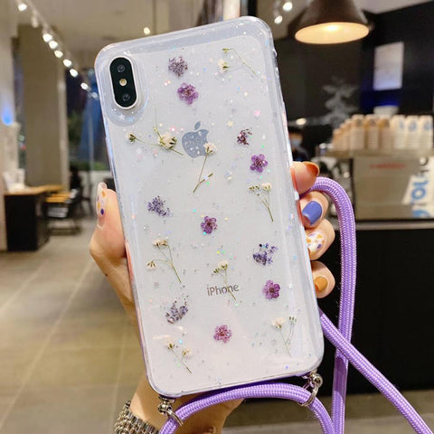Real Dried Flower iPhone Case with Lanyard