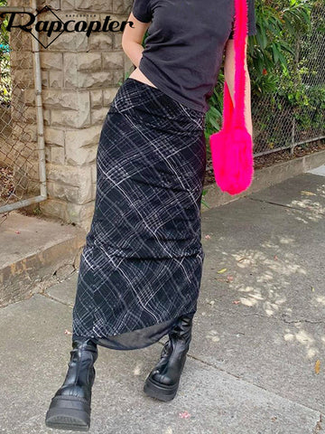 Women's Retro Grunge Striped Long Skirt